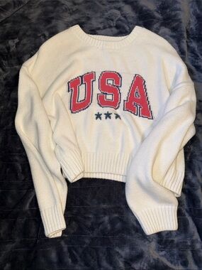 Grayson Threads Cream Sweater with Red USA Lettering